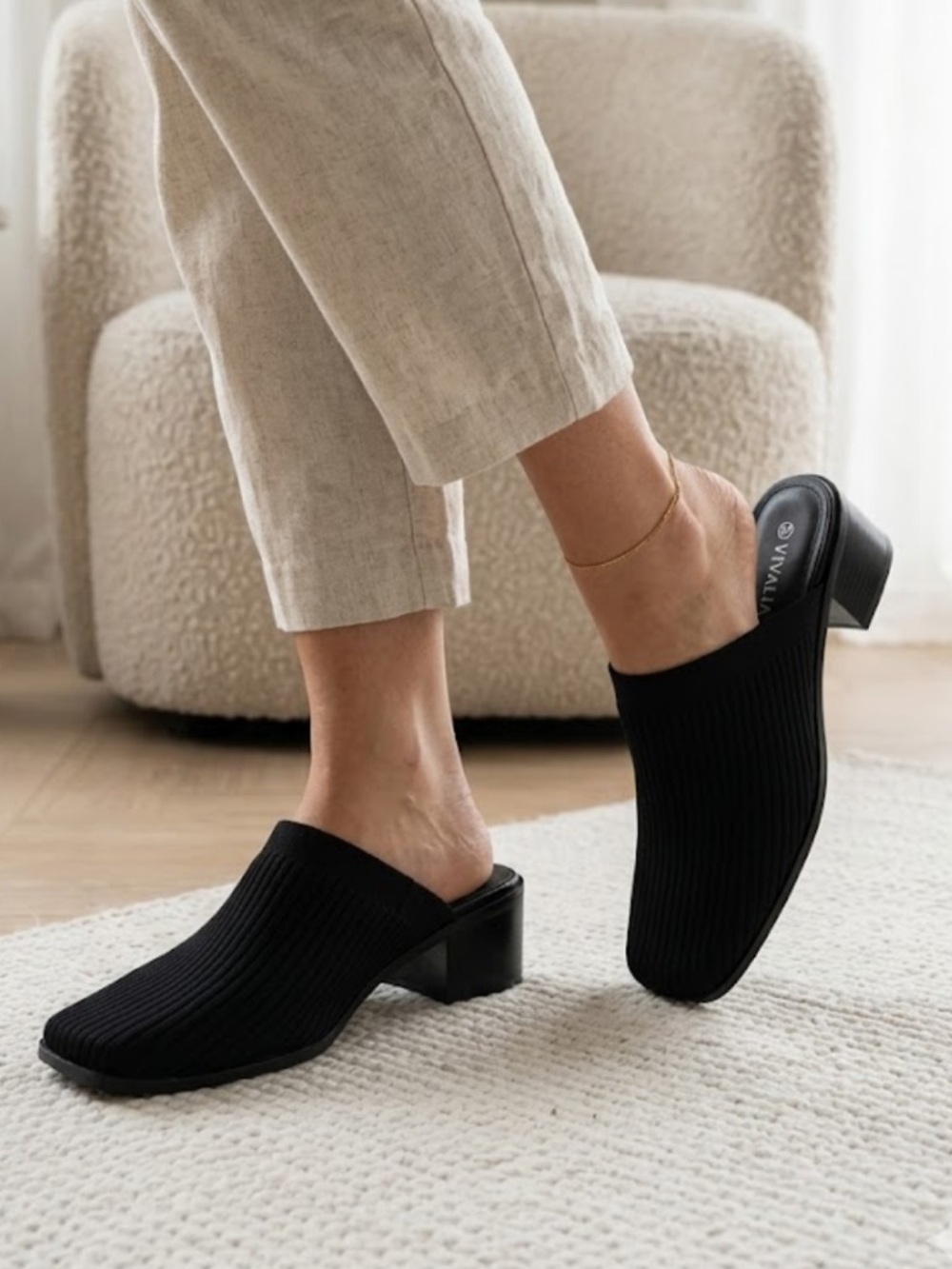 Vivaia Black Knit Mule Heels - Women's Slip-On Comfort